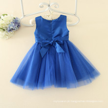 OEM azul 100 pcs MOQ para meninas na escola 3-12Y festa vestidos de festa azul escuro cores vestidos de garantia de comércio do bordado por atacado